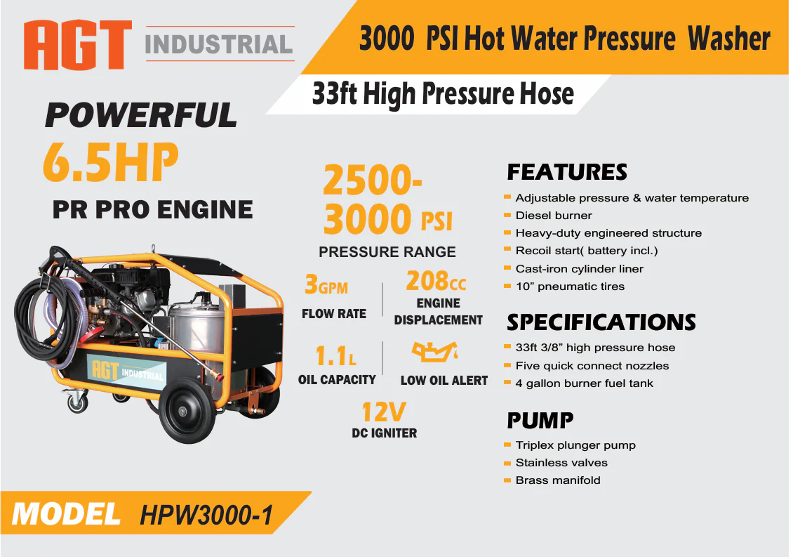 Hot Water High Pressure Washer Machine 3000 PSI | AGT-HPW3000-1 - Image 4